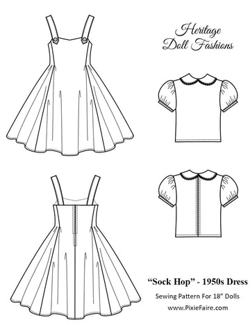 PF House Brand 18 Inch Historical 1950's Sock Hop Dress 18" Doll Clothes Pattern Pixie Faire