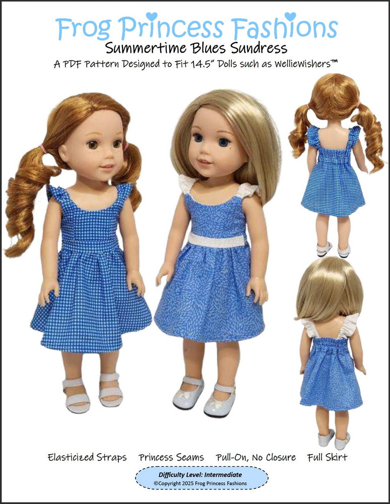 Frog Princess Fashions WellieWishers Summertime Blues Sundress 14.5" Doll Clothes Pattern Pixie Faire