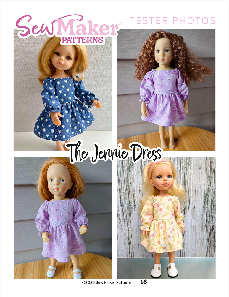 Sew Maker Patterns Little Darling The Jennie Dress 13" Doll Clothes Pattern Pixie Faire
