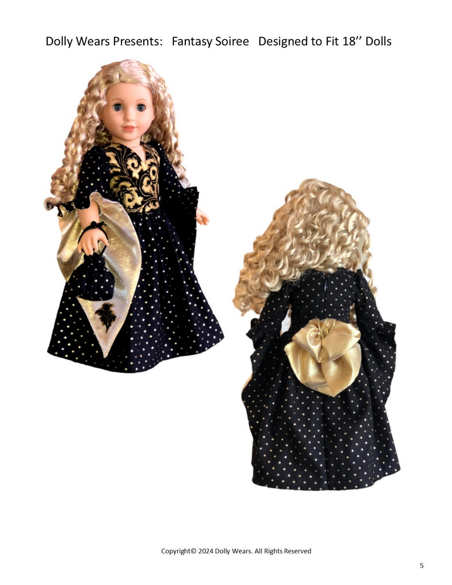 Dolly Wears 18 Inch Historical Fantasy Soiree 18" Doll Clothes Pattern Pixie Faire