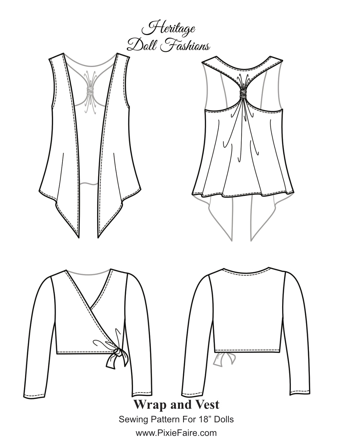 Heritage Doll Fashions 18 Inch Modern Wrap and Vest 18" Doll Clothes Pixie Faire