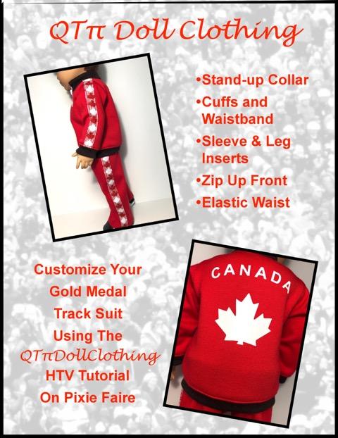 QTπ Doll Clothing 18 Inch Modern Gold Medal Track Suit 18" Doll Clothes Pattern Pixie Faire