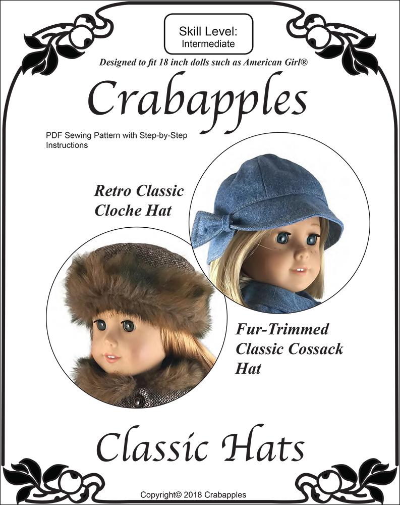 Crabapples 18 Inch Modern Classic Hats 18" Doll Clothes Pattern Pixie Faire