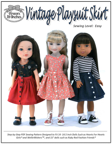 Forever 18 Inches 18 Inch Modern Vintage Playsuit Skirt 14-15" Doll Clothes Pattern Pixie Faire
