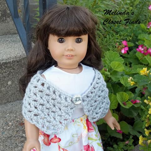 Melinda's Closet Finds Crochet Off-Shoulder Button Wrap 18" Doll Crochet Pattern Pixie Faire