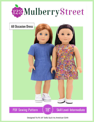 123 Mulberry Street 18 Inch Modern All Occasion Dress 18" Doll Clothes Pattern Pixie Faire