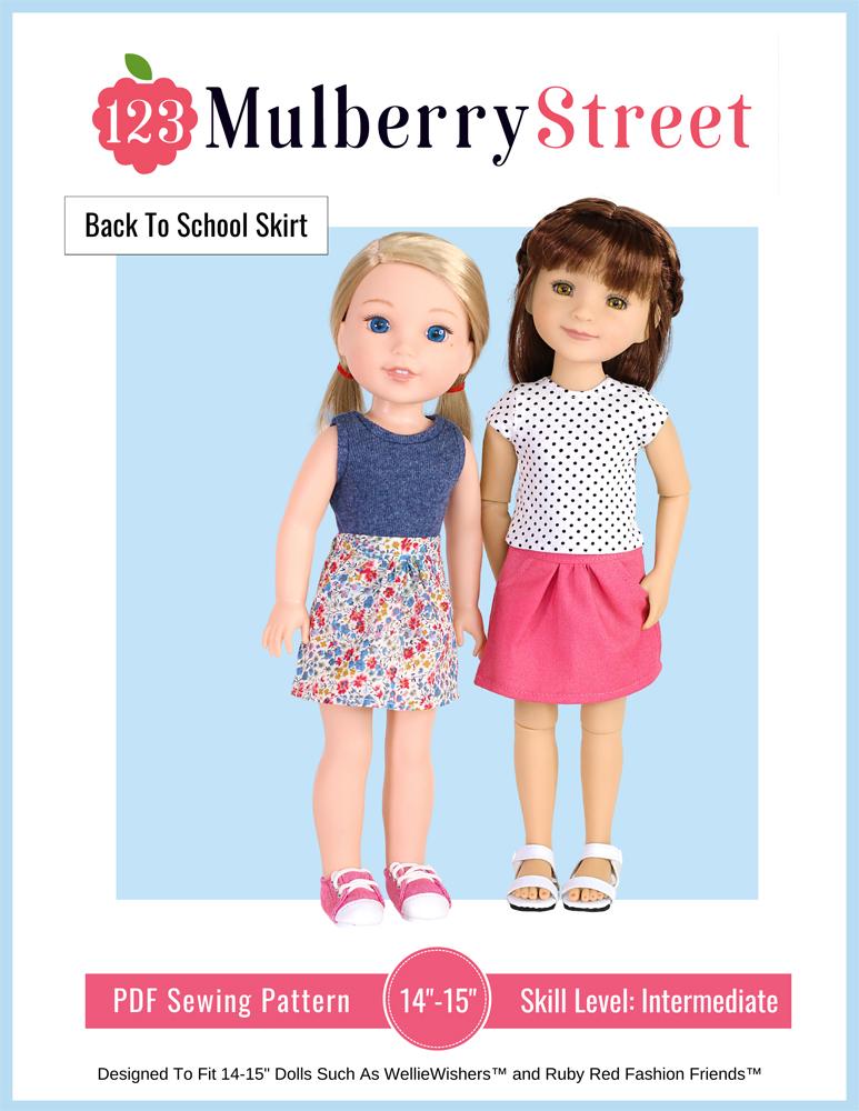 123 Mulberry Street WellieWishers Back To School Skirt 14-15 inch Doll Clothes Pattern Pixie Faire