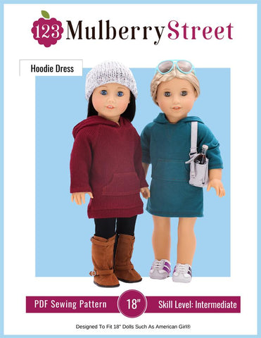 123 Mulberry Street 18 Inch Modern Hoodie Dress 18" Doll Clothes Pattern Pixie Faire