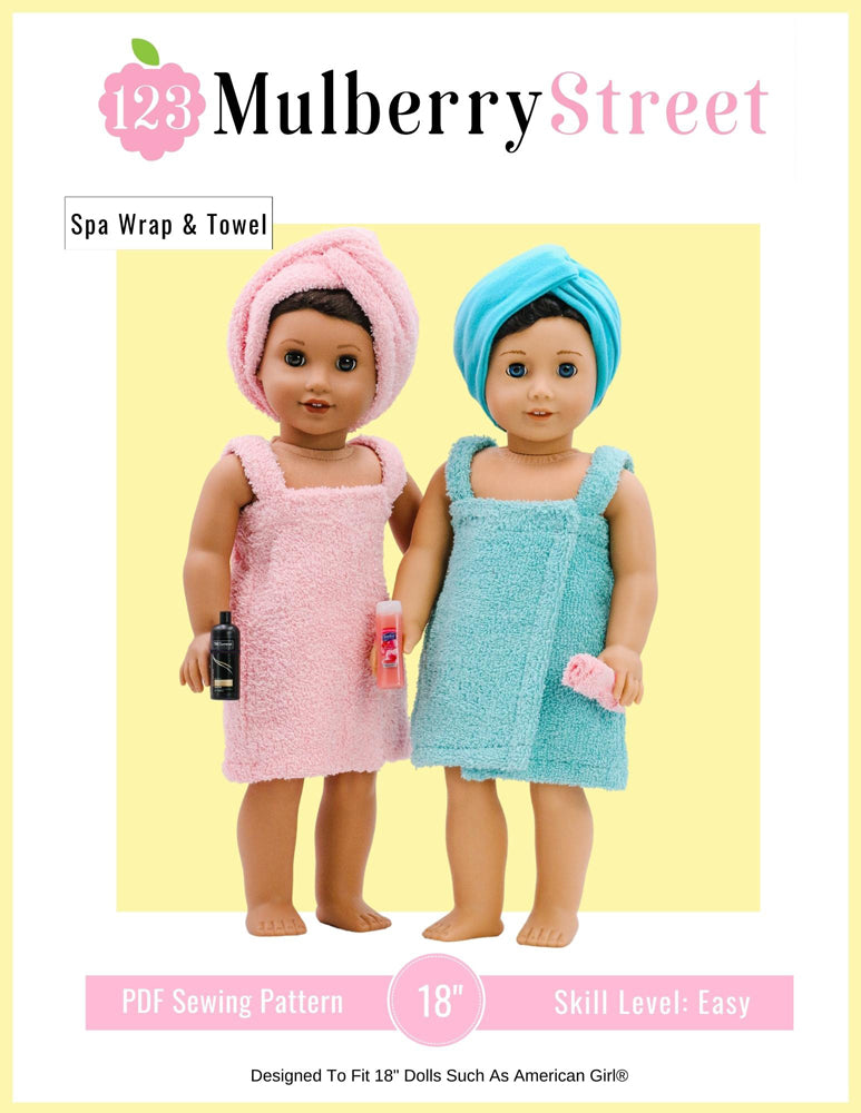 123 Mulberry Street 18 Inch Modern Spa Wrap & Towel 18" Doll Clothes Pattern Pixie Faire