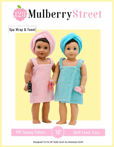 123 Mulberry Street 18 Inch Modern Spa Wrap & Towel 18" Doll Clothes Pattern Pixie Faire