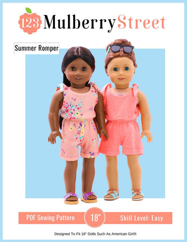 123 Mulberry Street 18 Inch Modern Summer Romper 18" Doll Clothes Pattern Pixie Faire