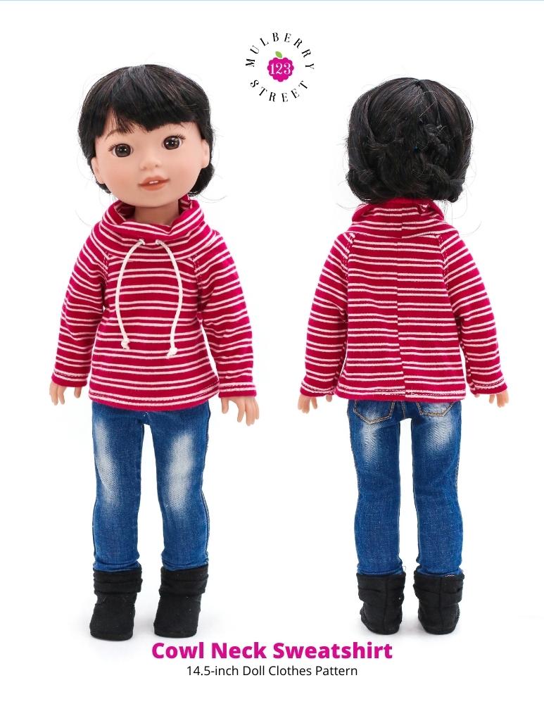 123 Mulberry Street WellieWishers Cowl Neck Sweatshirt 14.5" Doll Clothes Pattern Pixie Faire