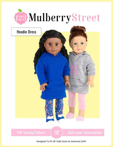 123 Mulberry Street 18 Inch Modern Hoodie Dress 18" Doll Clothes Pattern Pixie Faire