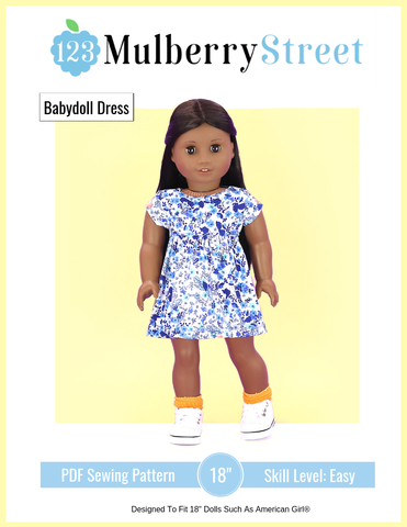 123 Mulberry Street 18 Inch Modern Babydoll Dress 18" Doll Clothes Pattern Pixie Faire