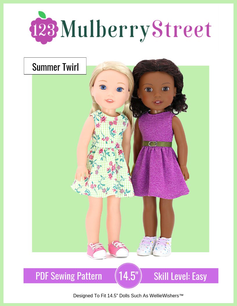 123 Mulberry Street WellieWishers Summer Twirl Dress 14.5" Doll Clothes Pattern Pixie Faire