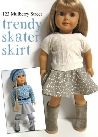 123 Mulberry Street 18 Inch Modern Trendy Skater Skirt 18" Doll Clothes Pattern Pixie Faire