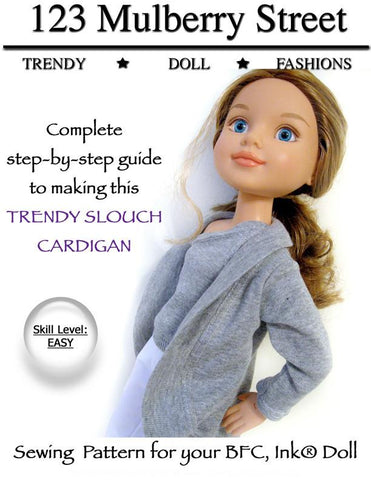 123 Mulberry Street BFC Ink Trendy Slouch Cardigan Pattern for BFC, Ink. Dolls Pixie Faire