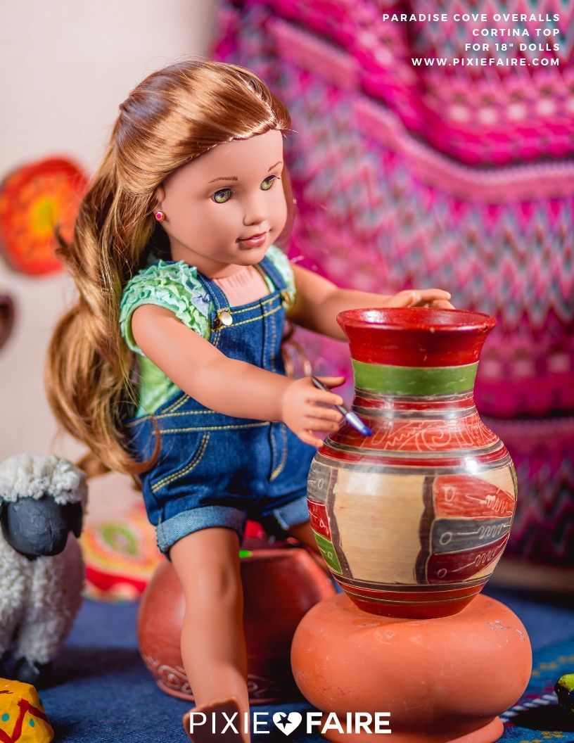 Liberty Jane 18 Inch Modern Paradise Cove Overalls 18" Doll Clothes Pattern Pixie Faire