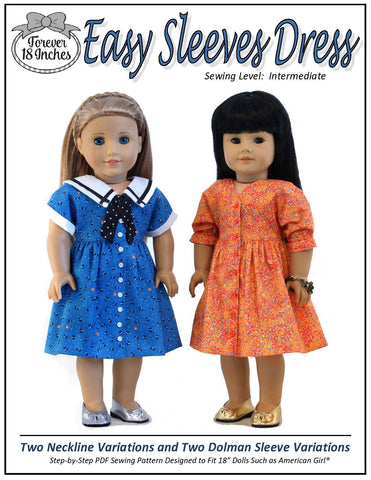 Forever 18 Inches 18 Inch Modern Easy Sleeves Dress 18" Doll Clothes Pattern Pixie Faire