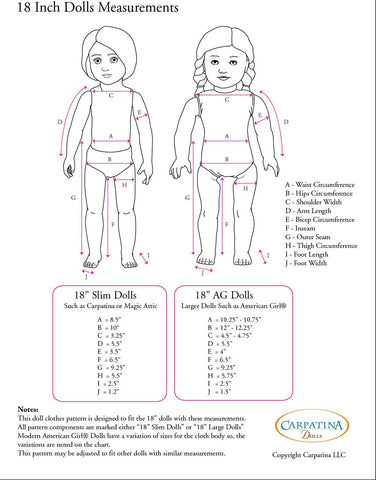 Carpatina Dolls 18 Inch Historical 1740s Bar Suit Multi-sized Pattern for Regular and Slim 18" Dolls Pixie Faire