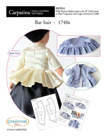 Carpatina Dolls 18 Inch Historical 1740s Bar Suit Multi-sized Pattern for Regular and Slim 18" Dolls Pixie Faire