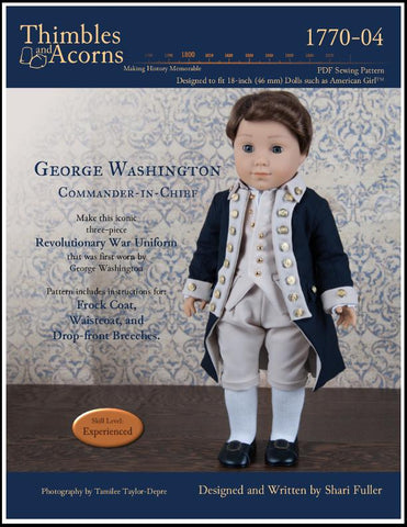 Thimbles and Acorns 18 inch Boy Doll George Washington, Commander-in-Chief 18" Doll Clothes Pattern Pixie Faire