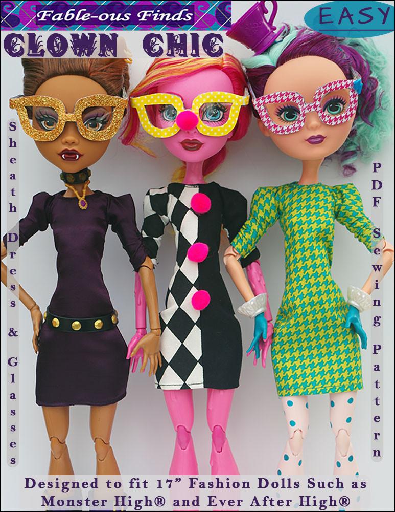 clown-chic-sheath-dress-and-glasses-pattern-for-17-inch-monster-high-dolls for Free Printable Monster High Doll Clothes Patterns Clown Chic Sheath Dress and Glasses Pattern for 17 inch Monster High Dolls for Free Printable Monster High Doll Clothes Patterns