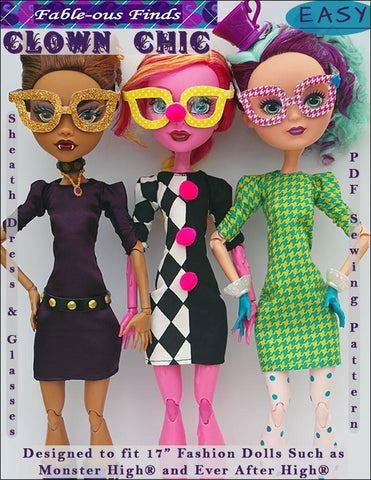 Fable-ous Finds Monster High Clown Chic Sheath Dress and Glasses Pattern for 17 inch Monster High Dolls Pixie Faire