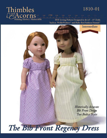 Thimbles and Acorns WellieWishers Bib Front Regency Dress 14-15" Doll Clothes Pattern Pixie Faire