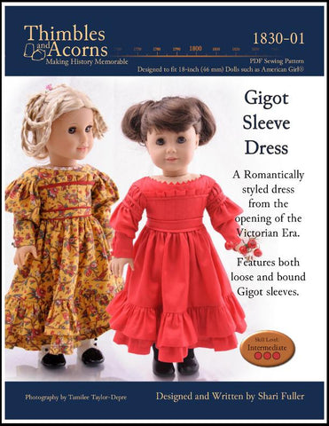 Thimbles and Acorns 18 Inch Historical Gigot Sleeve Dress 18" Doll Clothes Pixie Faire
