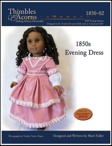 Thimbles and Acorns 18 Inch Historical 1850s Evening Dress 18" Doll Clothes Pattern Pixie Faire