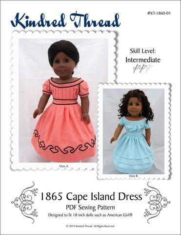 Kindred Thread 18 Inch Historical 1865 Cape Island Dress 18" Doll Clothes Pattern Pixie Faire