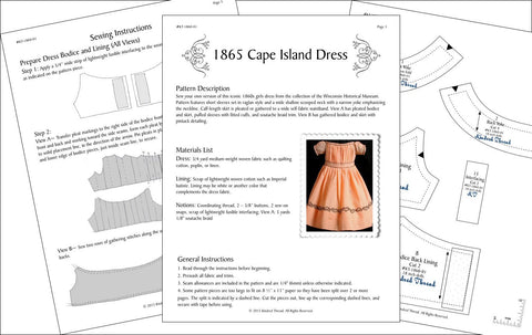 Kindred Thread 18 Inch Historical 1865 Cape Island Dress 18" Doll Clothes Pattern Pixie Faire