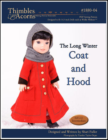 Thimbles and Acorns WellieWishers Long Winter Coat and Hood 14.5" Doll Clothes Pattern Pixie Faire