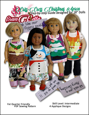 Brambelles boutique 18 Inch Modern Criss Cross Christmas Apron 18" Doll Accessories Pattern Pixie Faire