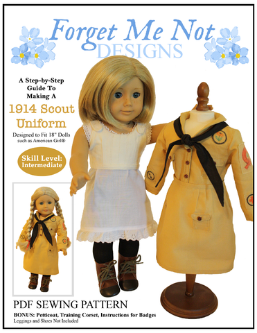 Forget Me Not Designs 18 Inch Historical 1914 Scout Uniform 18" Doll Clothes Pattern Pixie Faire