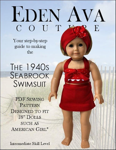 Eden Ava 18 Inch Historical 1940's Swimsuit 18" Doll Clothes Pattern Pixie Faire
