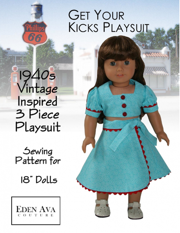 Eden Ava 18 Inch Historical 1940's Vintage Inspired 3 Piece Playsuit 18" Doll Clothes Pixie Faire