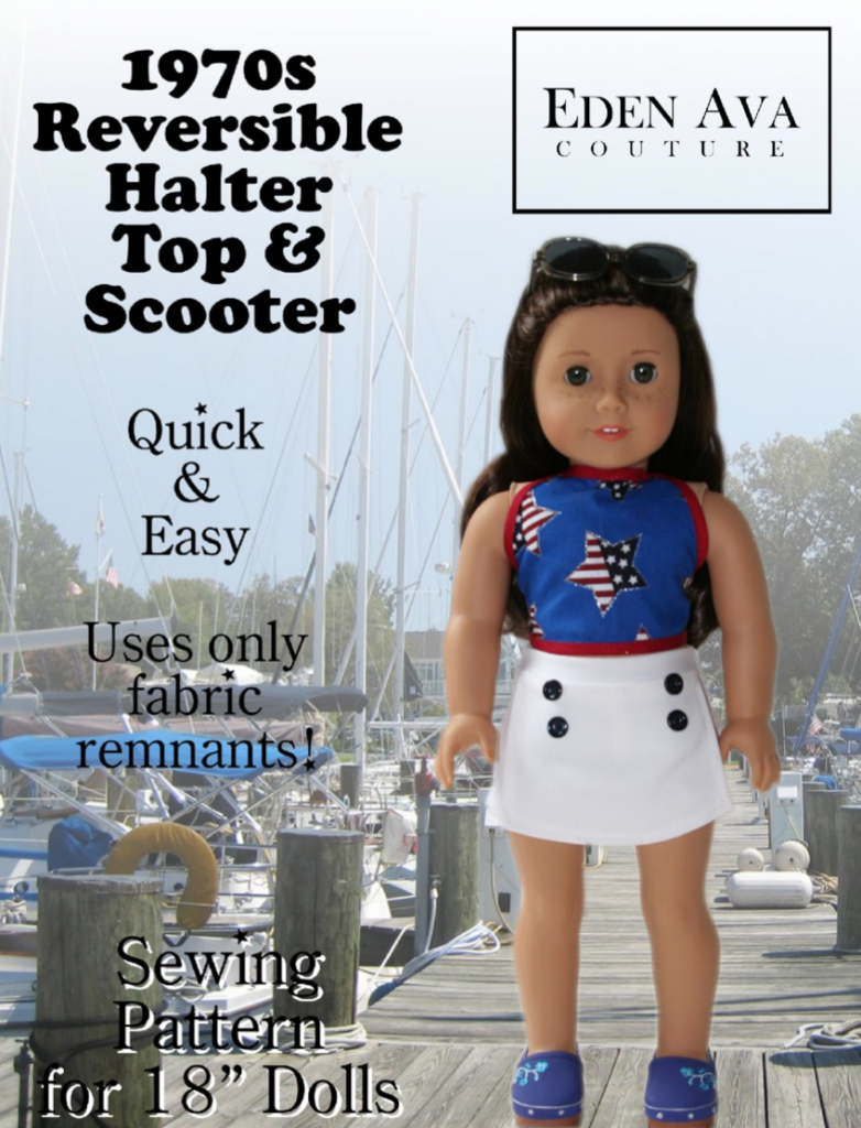 Eden Ava 18 Inch Historical 1970's Reversible Halter Top and Scooter 18" Doll Clothes Pixie Faire