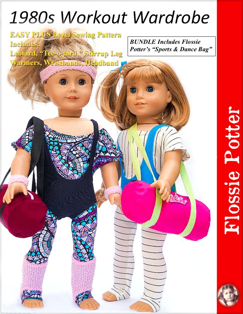 Flossie Potter 18 Inch Historical 1980s Workout Wardrobe Sports Bag Bundle 18" Doll Clothes Pattern Pixie Faire