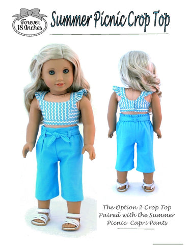 Forever 18 Inches 18 Inch Modern Summer Picnic Crop Tops 18" Doll Clothes Pattern Pixie Faire