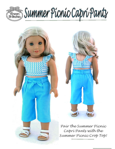 Forever 18 Inches 18 Inch Modern Summer Picnic Capris and Shorts 18" Doll Clothes Pattern Pixie Faire