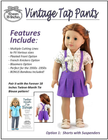 Forever 18 Inches 18 Inch Modern Vintage Tap Pants 18" Doll Clothes Pattern Pixie Faire