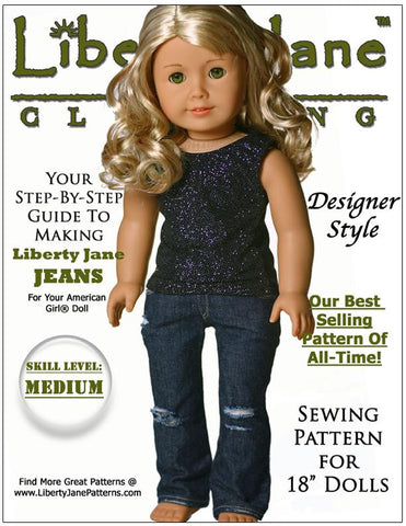 Liberty Jane 18 Inch Modern Boot Cut Jeans 18" Doll Clothes Pattern Pixie Faire