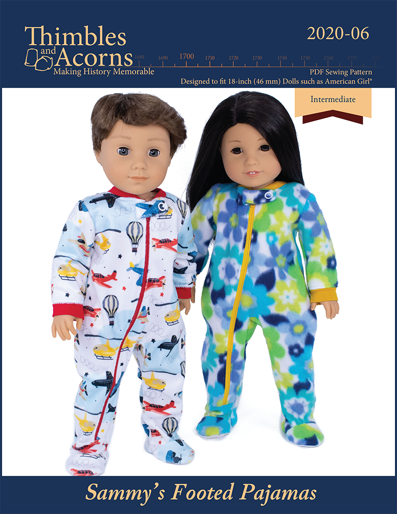Thimbles and Acorns 18 Inch Boy Doll Sammy's Footed Pajamas 18" Doll Clothes Pattern Pixie Faire