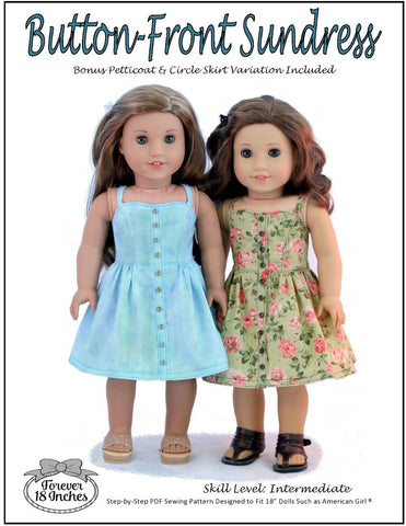 Forever 18 Inches 18 Inch Modern Button Front Sundress 18" Doll Clothes Pattern Pixie Faire