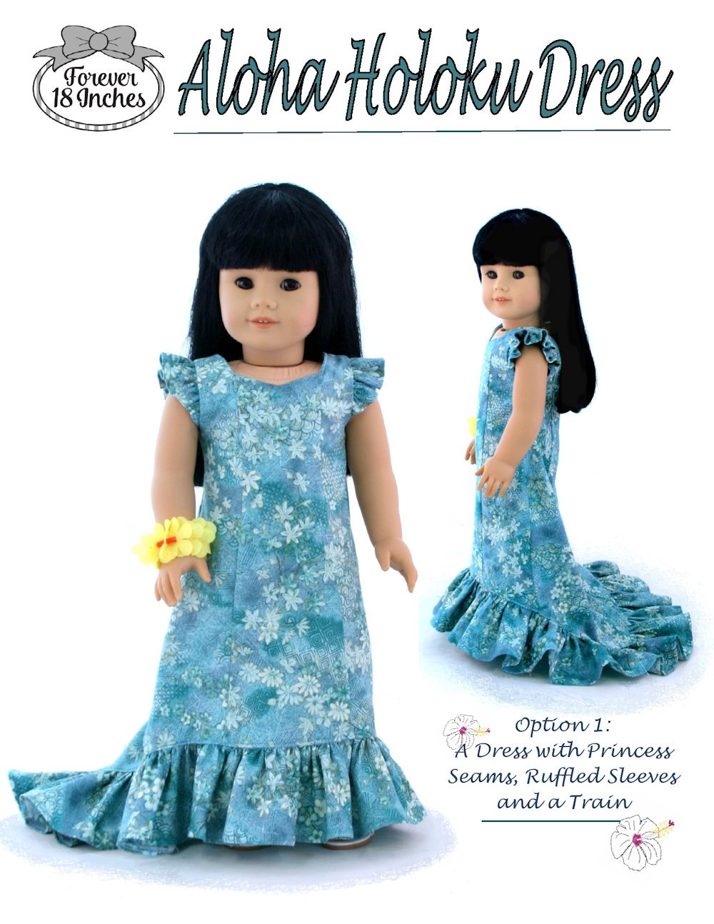 Forever 18 Inches 18 Inch Historical Aloha Holoku Dress 18" Doll Clothes Pattern Pixie Faire