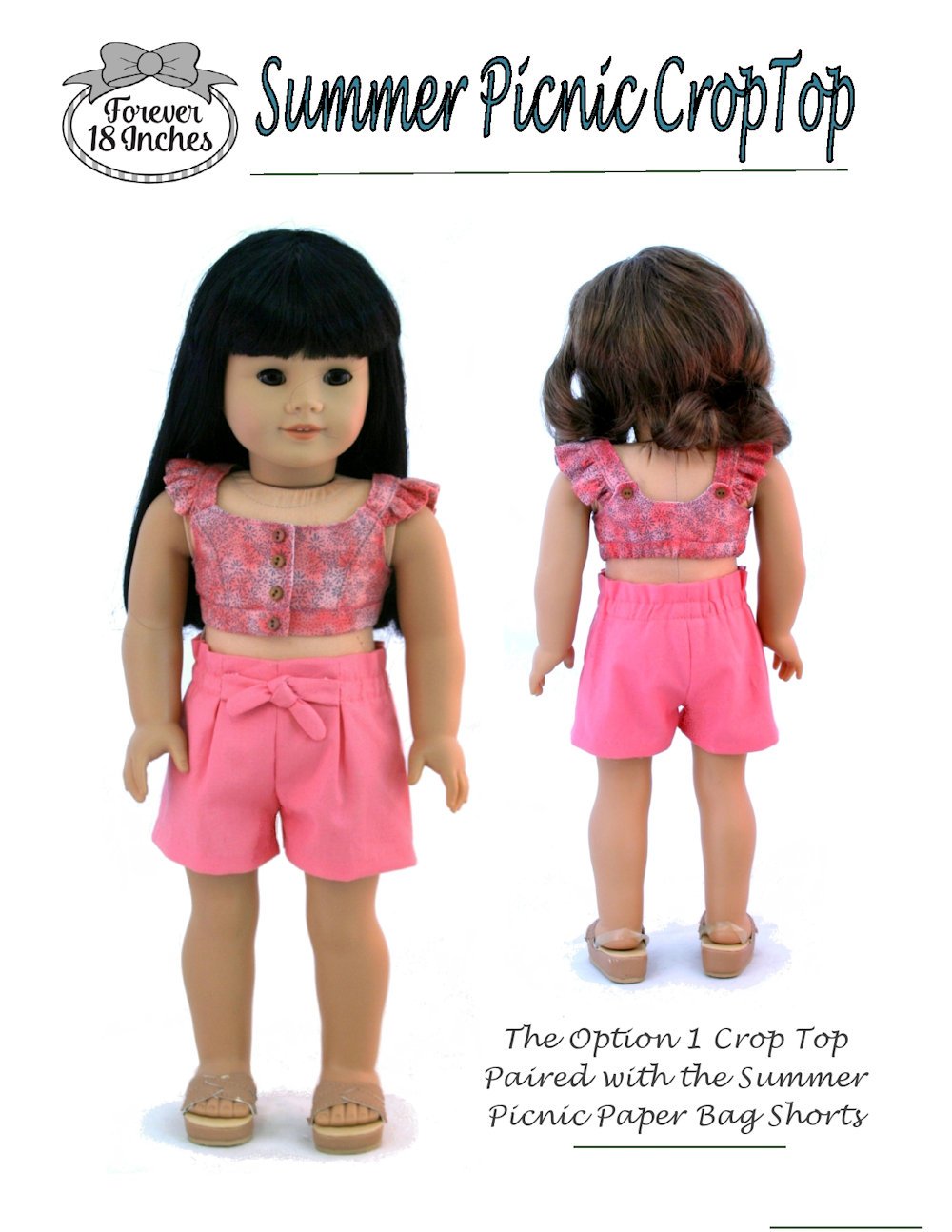 Forever 18 Inches 18 Inch Modern Summer Picnic Crop Tops 18" Doll Clothes Pattern Pixie Faire