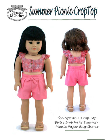 Forever 18 Inches 18 Inch Modern Summer Picnic Crop Tops 18" Doll Clothes Pattern Pixie Faire