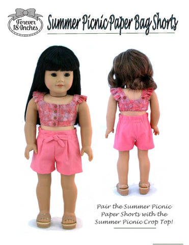 Forever 18 Inches 18 Inch Modern Summer Picnic Capris and Shorts 18" Doll Clothes Pattern Pixie Faire